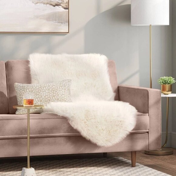 Threshold Ivory Super Soft Faux Fur & Pelt Decorative Sofa Throw Mini Blanket - Picture 1 of 7